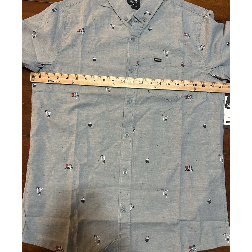 NWT Rip Curl Skelly Beach Hawaiian Button Shirt Men's Medium Blue Lagoon 59.95 - Picture 7 of 8